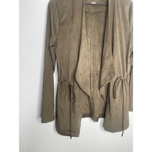 Blank NYC Faux Suede Draped Moto Jacket Small Olive Green Waterfall Open Front - Picture 6 of 11